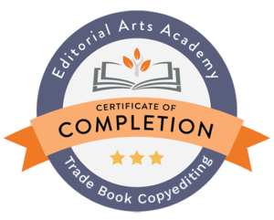 Editorial Arts Academy trade book copyediting badge of completion